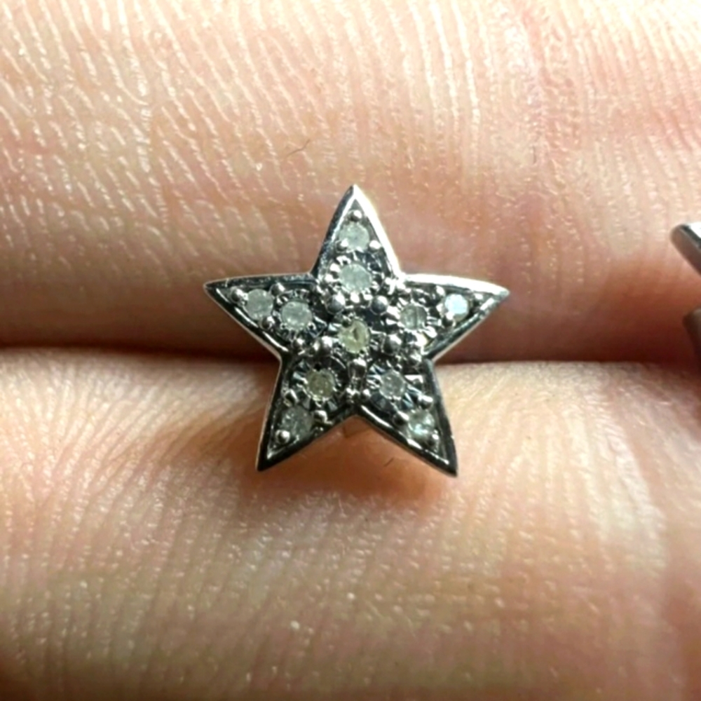 Vintage Sterling Silver Diamond Star Stud Earrings